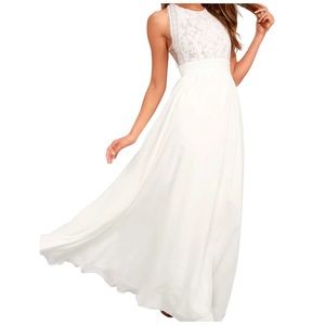 Lulus Forever and Always White Lace Maxi Dress Medium